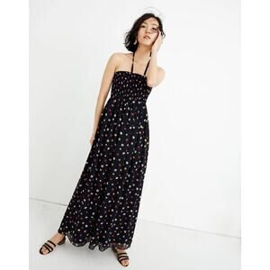 Madewell Halter Smocked Maxi Dress Navy Blue Floral Lined Size Medium